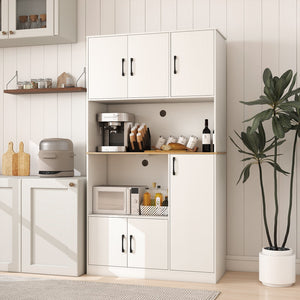 71 inches Tall Kitchen Pantry Cabinet with Charging Station Wooden Buffet Cupboard Sideboard-White view 2