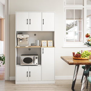 71 inches Tall Kitchen Pantry Cabinet with Charging Station Wooden Buffet Cupboard Sideboard-White view 3