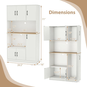 71 inches Tall Kitchen Pantry Cabinet with Charging Station Wooden Buffet Cupboard Sideboard-White view 4