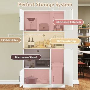 71 inches Tall Kitchen Pantry Cabinet with Charging Station Wooden Buffet Cupboard Sideboard-White view 5