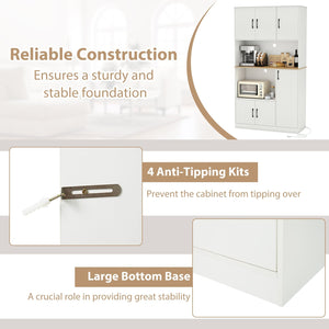 71 inches Tall Kitchen Pantry Cabinet with Charging Station Wooden Buffet Cupboard Sideboard-White view 7