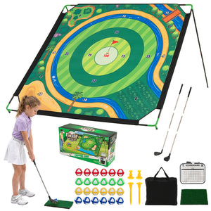 71 x 71 Inches Golf Chipping Game Set with 2 Adjustable Clubs