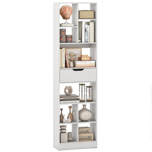 71inch Tall Freestanding Bookcase with Drawer 10-Cube Storage Organizer-White view 6