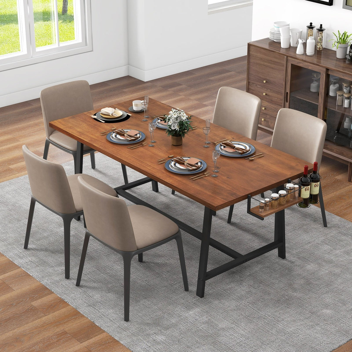 72 Inch Dining Table Rectangular Kitchen Table with 2-Bottle Wine Rack for 5-7-Walnut view 2