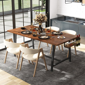 72 Inch Dining Table Rectangular Kitchen Table with 2-Bottle Wine Rack for 5-7-Walnut view 3