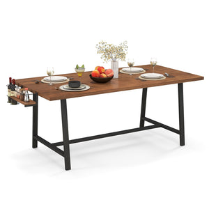 72 Inch Dining Table Rectangular Kitchen Table with 2-Bottle Wine Rack for 5-7-Walnut view 4