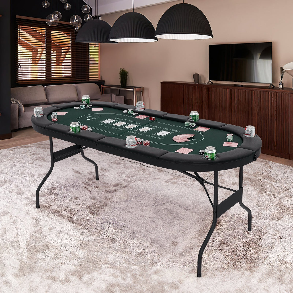 72 Inch Foldable Poker Table for 8 Players Portable Oval Card Board Game Table-Green view 2