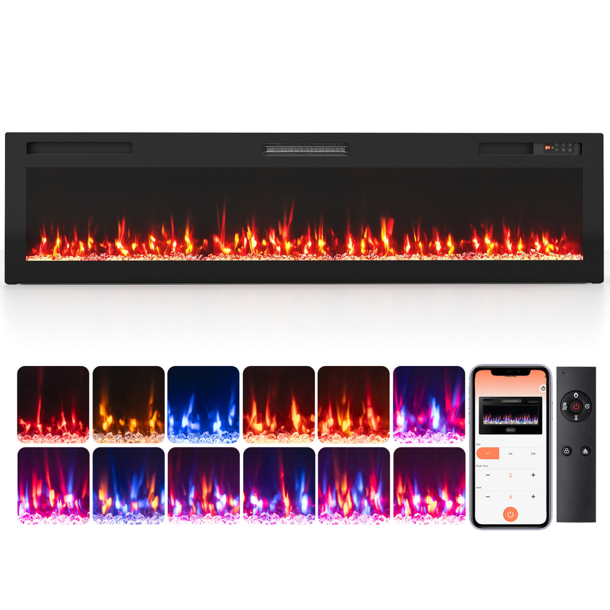 72 Inch Smart WiFi Electric Fireplace with Recessed and Wall Mounted view 2
