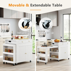 72 inches Kitchen Island with Extendable Dining Table and Power Outlet-White view 6