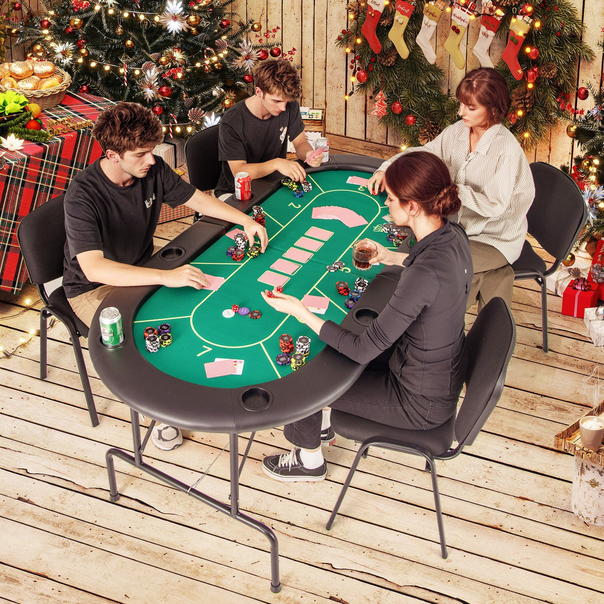 72 x 36 x 30.5 Inch Foldable Poker Table with 8 Cup Holders-Green view 2