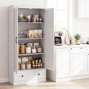 72 Inch Tall Kitchen Pantry Cabinet Farmhouse Wooden Cupboard with 2 Doors-White view 3