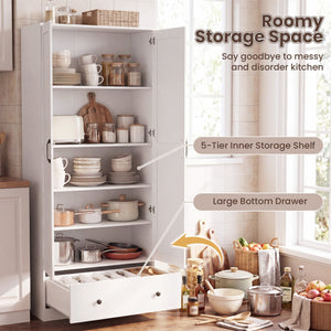 72 Inch Tall Kitchen Pantry Cabinet Farmhouse Wooden Cupboard with 2 Doors-White view 7