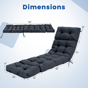 73 inchesx22 inches Outdoor Lounge Chaise Cushion with High Back String Ties Set of 2-Gray view 4
