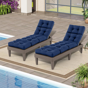 73 inchesx22 inches Outdoor Lounge Chaise Cushion with High Back String Ties Set of 2-Navy view 2