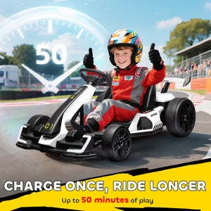 Aosom 24V Electric Go Kart, Battery Powered Kids Drift Kart with Adjustable Seat, Seat Belt, Horn, Music, Light