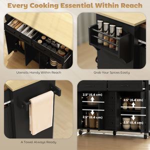 Kitchen Island Cart with Power Outlet & Drop Leaf, 55" Rolling Kitchen Island on Wheels with Storage, Black – view 3
