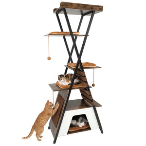 73 Inch Multi-level Cat Tree for Indoor Cats with Elevated Perch and Large Condo-Rustic Brown