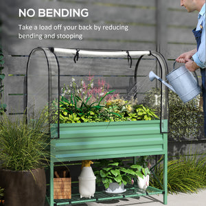 Raised Garden Bed with Cover, Metal Elevated Planter Box with Bottom Shelf and Liner, Black – view 27