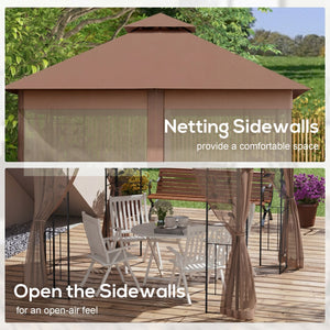 10'x10' Soft-top Steel Patio Gazebo Outdoor Sun Shelter with 2-Tier Polyester Roof, Curtain Sidewalls, Beige – view 33