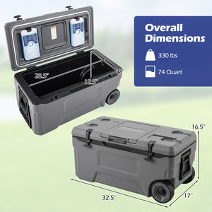 74 Quart Portable Rolling Cooler with Fish Ruler for Outdoor-Gray view 4