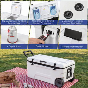 74 Quart Portable Rolling Cooler with Fish Ruler for Outdoor-White view 9