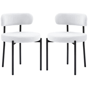 2 Pieces Kitchen Chairs, Modern Dining Chairs w/ Berber Fleece Upholstery and Steel Legs for Living Room, Cream White