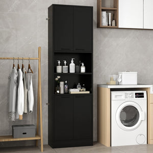 75 Inch Kitchen Pantry Cabinet Tall Cupboard with Doors and Shelves-Black view 2