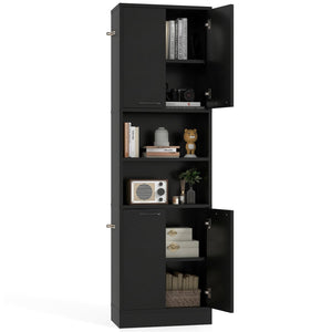 75 Inch Kitchen Pantry Cabinet Tall Cupboard with Doors and Shelves-Black view 4
