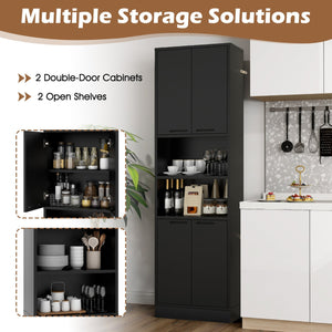 75 Inch Kitchen Pantry Cabinet Tall Cupboard with Doors and Shelves-Black view 7