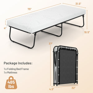 75 x 31 Inch Folding Bed with Mattress Cot Size with Memory Foam view 4