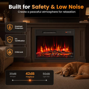 750/1500W Electric Fireplace Insert with Low Noise and Remote Control-23 inches view 9