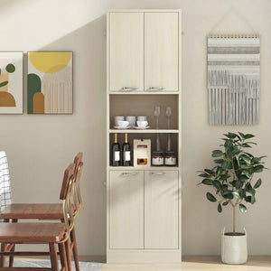 75 Inch Kitchen Pantry Cabinet Tall Cupboard with Doors and Shelves-Beige view 3