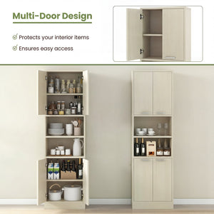 75 Inch Kitchen Pantry Cabinet Tall Cupboard with Doors and Shelves-Beige view 8