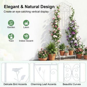 75 x 20 Inch Outdoor Metal Garden Trellis with Foldable Bottom Shelf-White view 7