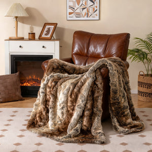 760GSM Soft Plush Fuzzy Luxury Faux Raccoon Fur Blanket for Sofa-M view 2
