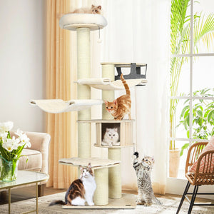 77.5-Inch Cat Tree Condo Multi-Level Kitten Activity Tower with Sisal Posts-Cream White view 2