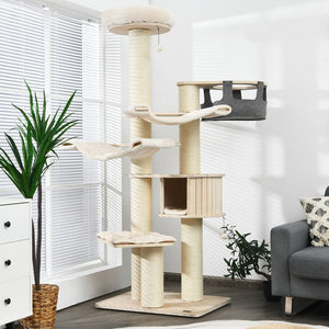 77.5-Inch Cat Tree Condo Multi-Level Kitten Activity Tower with Sisal Posts-Cream White view 3