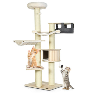77.5-Inch Cat Tree Condo Multi-Level Kitten Activity Tower with Sisal Posts-Cream White view 4