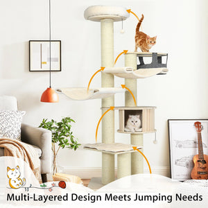 77.5-Inch Cat Tree Condo Multi-Level Kitten Activity Tower with Sisal Posts-Cream White view 6
