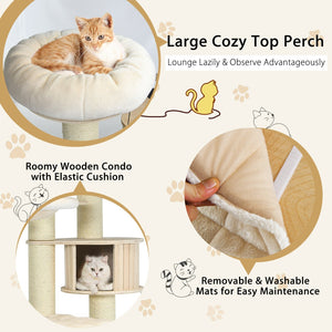 77.5-Inch Cat Tree Condo Multi-Level Kitten Activity Tower with Sisal Posts-Cream White view 9