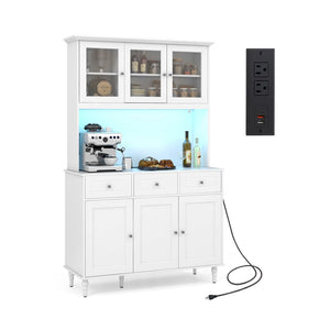 77 Inches Kitchen Pantry Storage Cabinet with LED Lights and Power Outlets-White view 3
