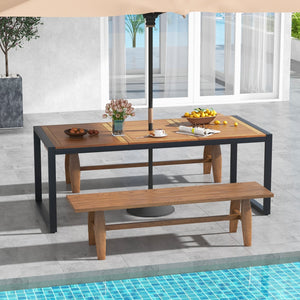 79 Inch Acacia Wood Patio Table with 1.9 Inch Umbrella Hole for Garden and Poolside view 3