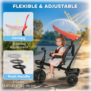 Kids Tricycle 5 In 1 Trike with Reversible Angle Adjustable Seat Removable Handle Canopy Handrail Belt – view 6