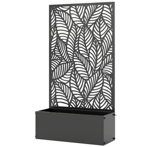 Metal Planter Box with Trellis, 44.5" Raised Garden Bed with Trellis Privacy Screen for Climbing Plants, Leaves Cut-Out
