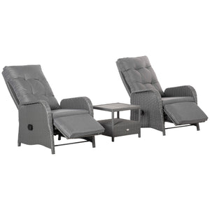 3 Pieces Patio Wicker Bistro Set, PE Rattan Coffee Table & Adjustable Recline Chairs Furniture Set