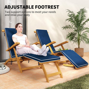 Folding Patio Lounge Chair with Padded Cushion, Acacia Wood Patio Lounger Recliner with Footrest for – view 4