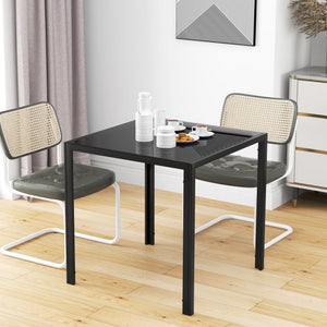 Square Kitchen Table for 2-4 People, Dining Table with Glass Top and Steel Legs for Dining Room, Black