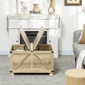 Farmhouse Coffee Table, Square Center Table with Flip-top Lids, Hidden Storage Compartment and Wooden Legs – view 6