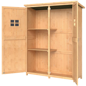 4x1.5ft Wooden Garden Storage Shed, Outdoor Tool Cabinet Organizer with Windows and Double Door, Nature Wood