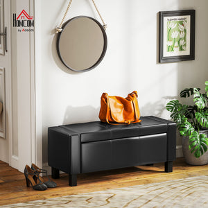 42" Deluxe Faux Leather Padded Storage Ottoman Bench Foot Stool Seat Chair with Organizer, Black